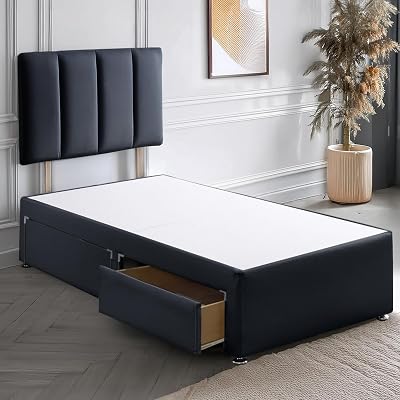 ComfoRest 3ft Divan Bed with Drawers Black 24 inch Headboard UK Made