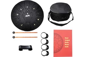 Nanrika Steel Tongue Drum, 10 Inch 11 Note, Percussion Instrument, Hand Pan Drum, With Bag, Music Book, Drumstick and Finger Cover (Black)