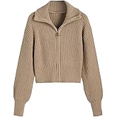CIDER Zip Up Cardigans for Women Fall Trendy Long Sleeve Chunky Cardigan Knit Open Front Collared Zipper Cardigan