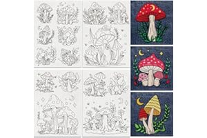 DOODLREAM 15Pcs Mushroom and Plant Embroidery Pattern Stabilizers, 8.3"x11.7" Mushroom Water Soluble Stick and Stitch Embroidery Stickers, 4 Sheets Hand Sewing DIY Plant Embroidery Paper