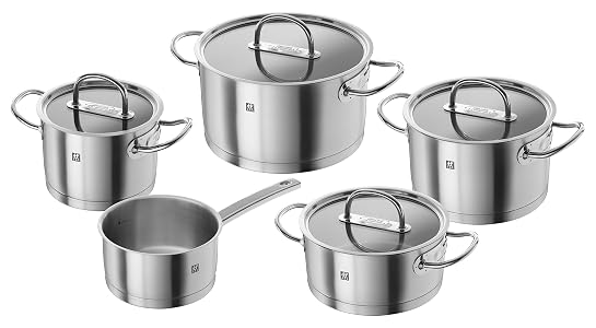 Zwilling Prime - Batería de cocina de 5 piezas, Acero Inoxidable, Tapas de Cristal, Apta para Todo Tipo de Cocinas
