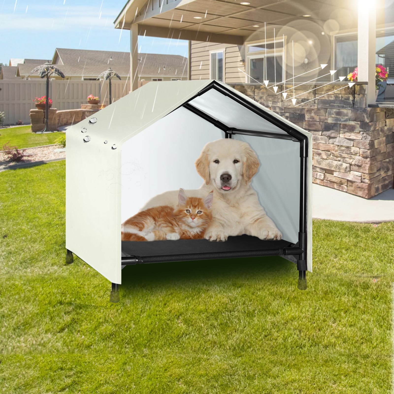 Photo 1 of (Partial set) CAREDPETS Indoor Outdoor Dog House | Elevated Dog Bed with Canopy for Small Medium Dogs Cats, Outside Raised Dog Bed, Waterproof & Sunproof Shade Shelter Tent(24" x 24")
