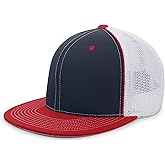 Pacific Headwear D-Series Trucker Pacflex Cap, Navy/White/Red, L/XL