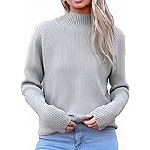 Ckikiou Casual Soft Knitted Mock Neck Sweater for Women Fall Winter Raglan Sleeve Ribbed Pullover Top