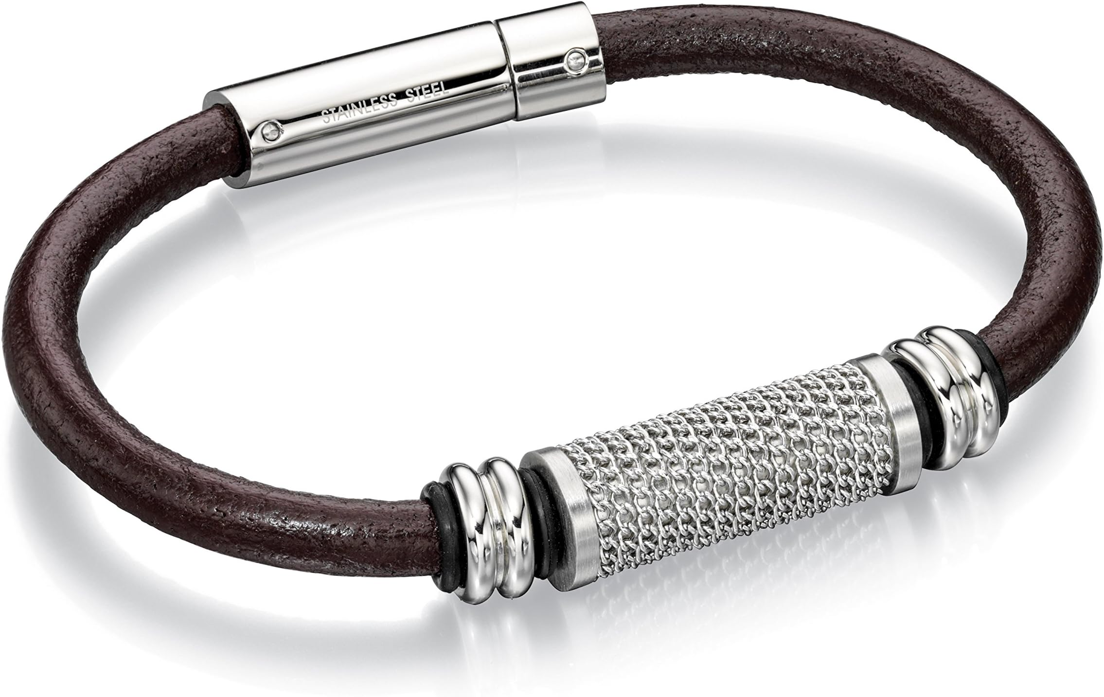 Fred Bennett Brown Smooth Leather with Celtic Beads Bracelet of 21 5cm