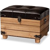 Baxton Studio Edmund Rustic Transitional Dark Brown Faux Leather Upholstered and Oak Brown Finished Wood Storage Ottoman