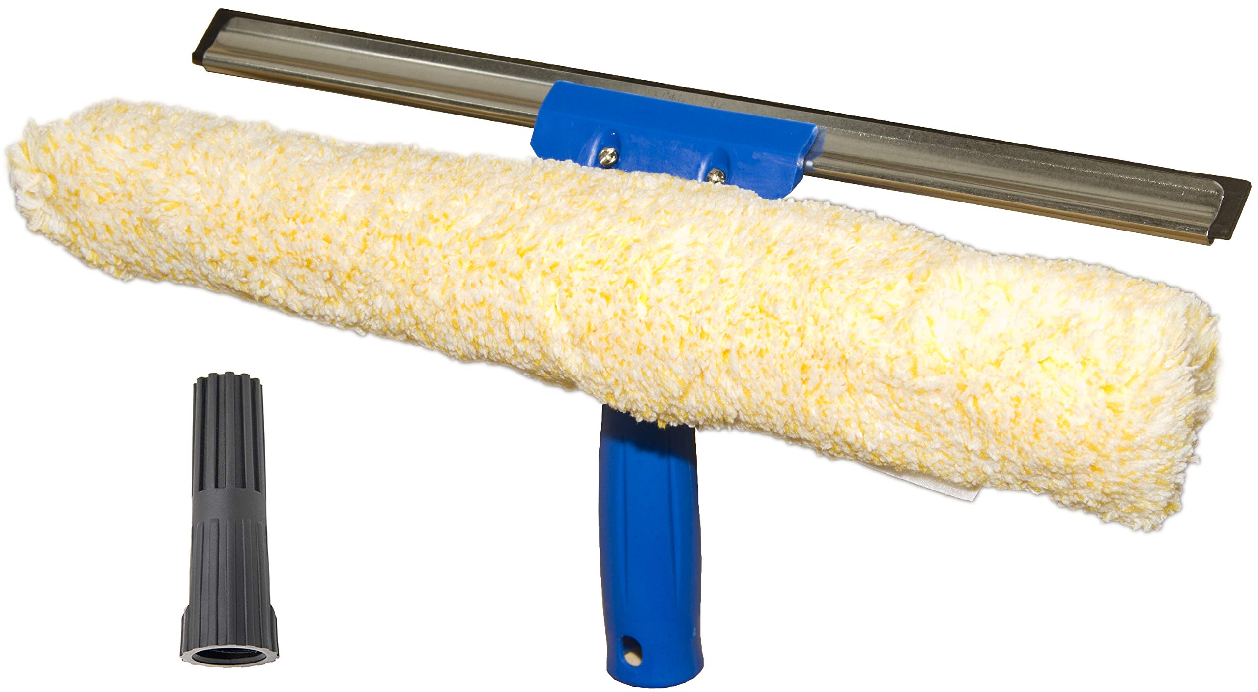 WinHux 2‑in‑1 Microfibre Washer and Squeegee for Extension and Telescopic Poles – 350mm Rubber Blade with Push‑On Adapter, Washable Sleeve for Windows, Conservatories, Greenhouses