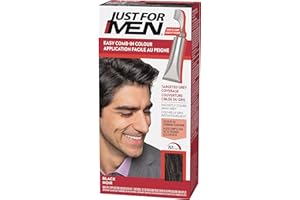Just For Men Easy Comb-In Hair Color for Men, Easy No Mix Application with Comb Applicator - Real Black, A-55, Pack of 1