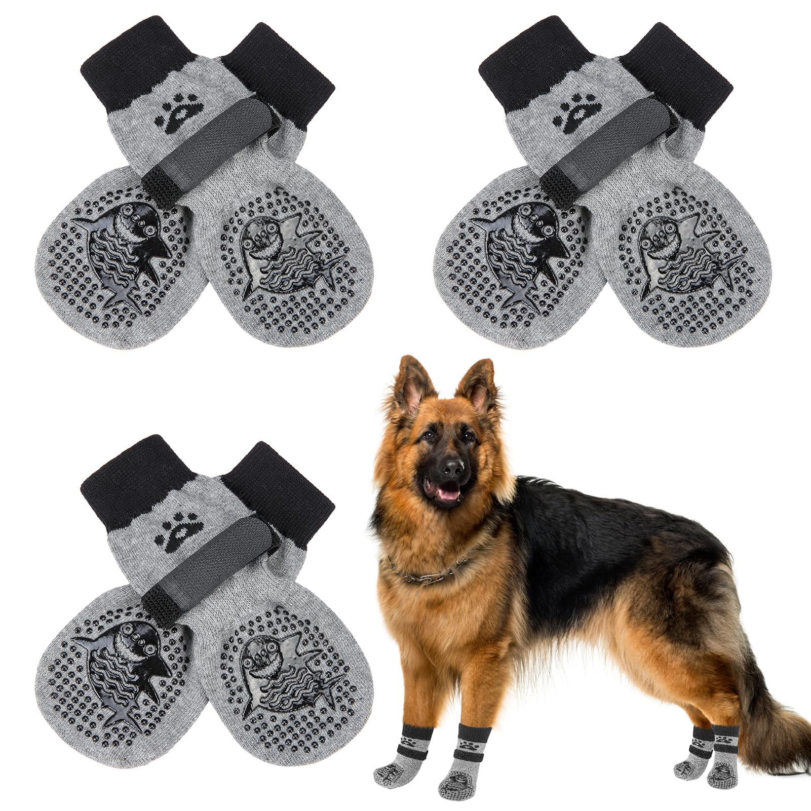 Scenereal Double Side Anti-Slip Dog Socks for Hot/Cold Pavement, Non-Slip Dog Shoes for Hardwood Floors to Stop Licking Paws, Slipping, Paw Protectors with Grippers