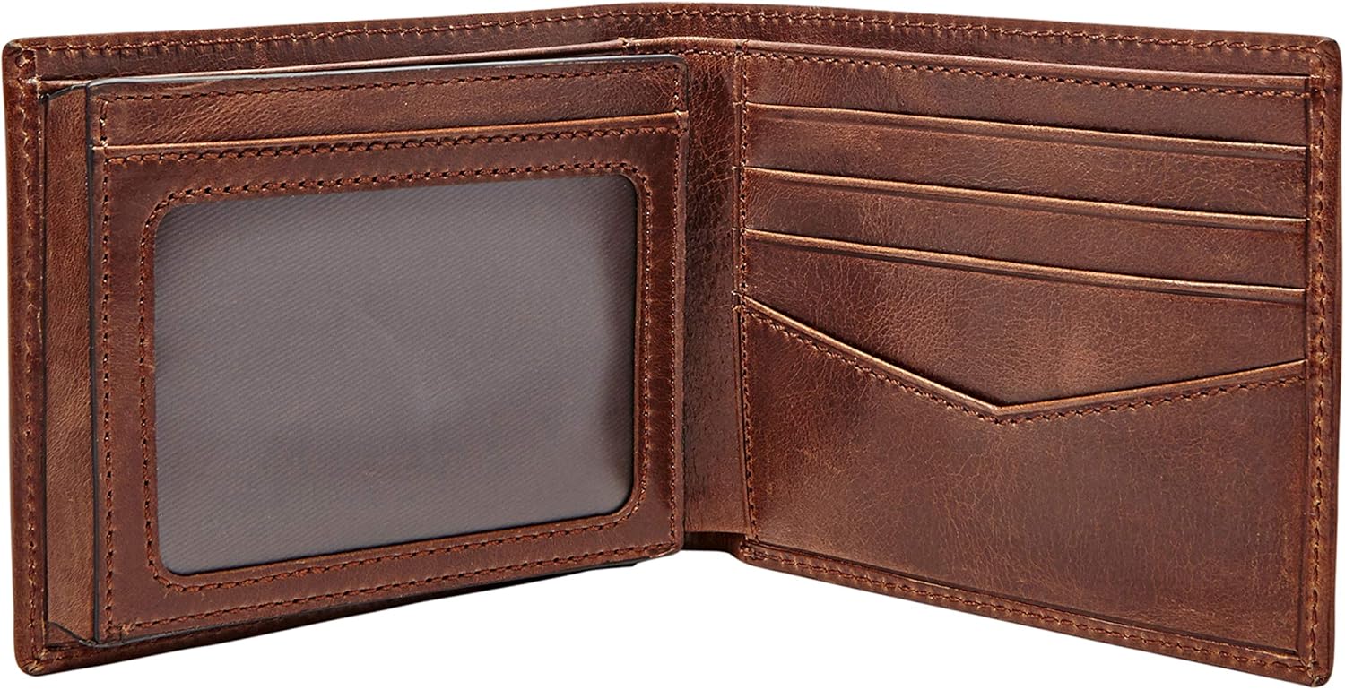 Fossil Men's Ryan Leather RFID Blocking Bifold Flip ID Wallet, Dark Brown, One Size at  Men’s Clothing store