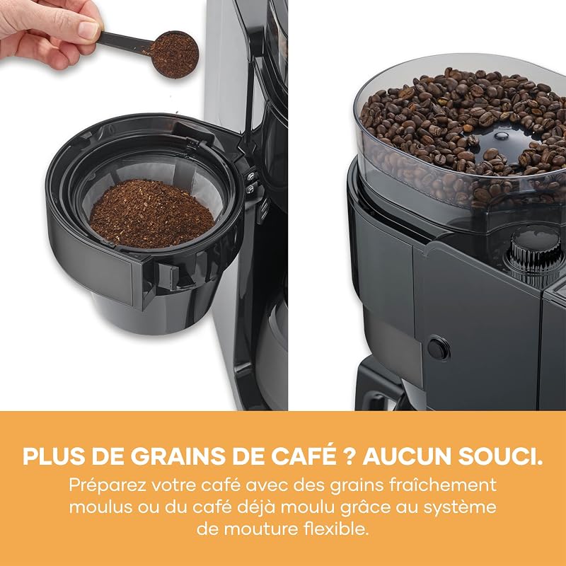 Machine à café filtre avec broyeur intégré et verseuse isotherme - S-Taste AromaOne- 1,25L jusqu'à 10 tasses - Affichage LED tactile - Stop goutte & arrêt automatique - Inox foncé, KA 4831 — photo 7 sur 8