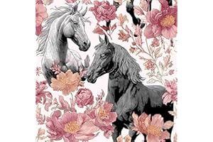 SuxiGlo Horse Wallpaper – Vintage Floral Peel and Stick Wallpaper with Horses and Blossoms for Home Decor | 17.7" x 118", Sel