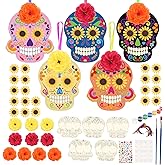 Fennoral 10 Pack Day of The Dead Craft Kits for Kids Make You Own Sugar Skull Dia De Los Muertos Ornament DIY Coloring Wooden Arts and Crafts for Halloween Favors Supplies Mexican Decoration