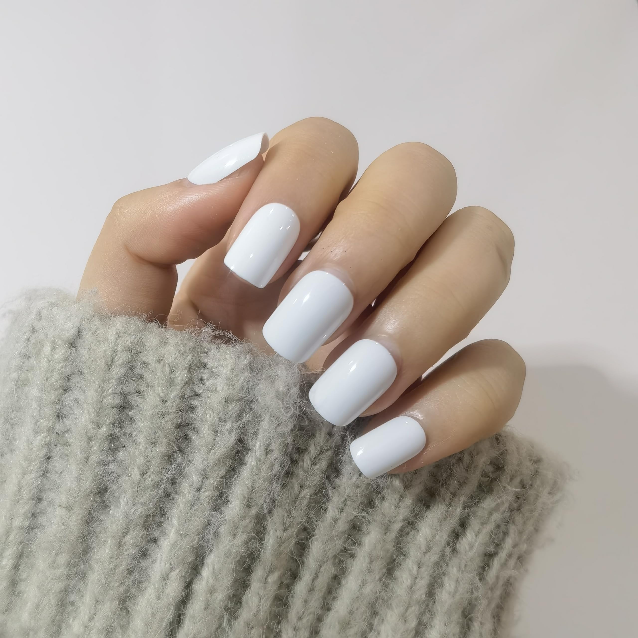 Press On Nails, Minimalist Design, Rounded Short - Square Press - On Nails for Women, Pure White Hue, Gel & Glue Included, 24 - Pcs Set with 12 Sizes - Image 6