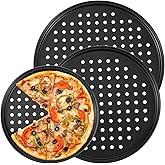 Yuanan 3 PCS Pizza Pan With Holes, 9/10/12 Inch Pizza Pan with Holes Black Carbon Steel Perforated Pizzas Pans Nonstick Pizzaes Tray for Oven Round Pizzas Bakeware for Home Restaurant Kitchen Baking