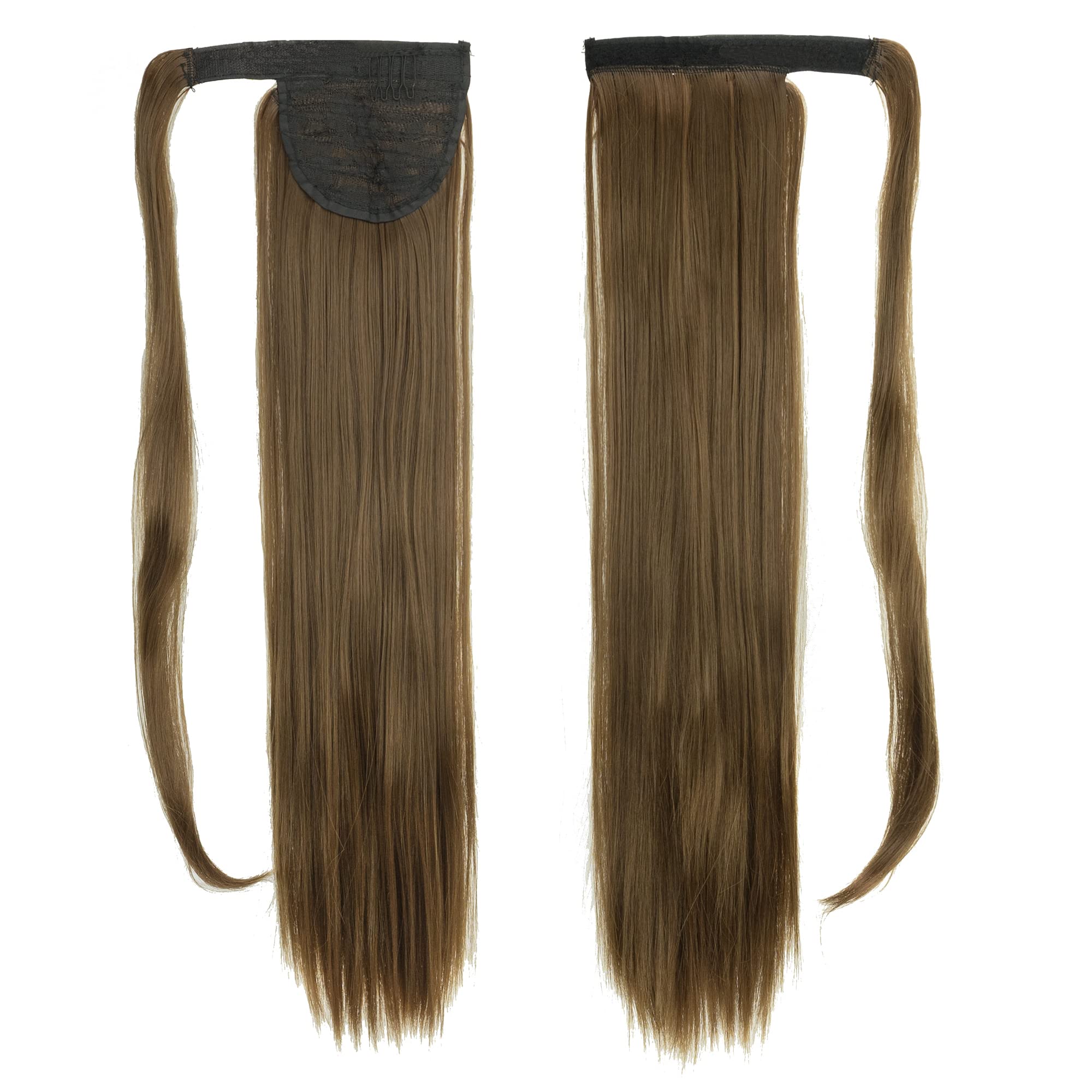 IMISSU Long Straight Wrap Around Ponytail Extension Synthetic Hair Extensions Clip in Ponytails Hairpiece for Women (Light Brown)