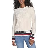 Tommy Hilfiger Womens Cotton Crewneck Cable Sweater