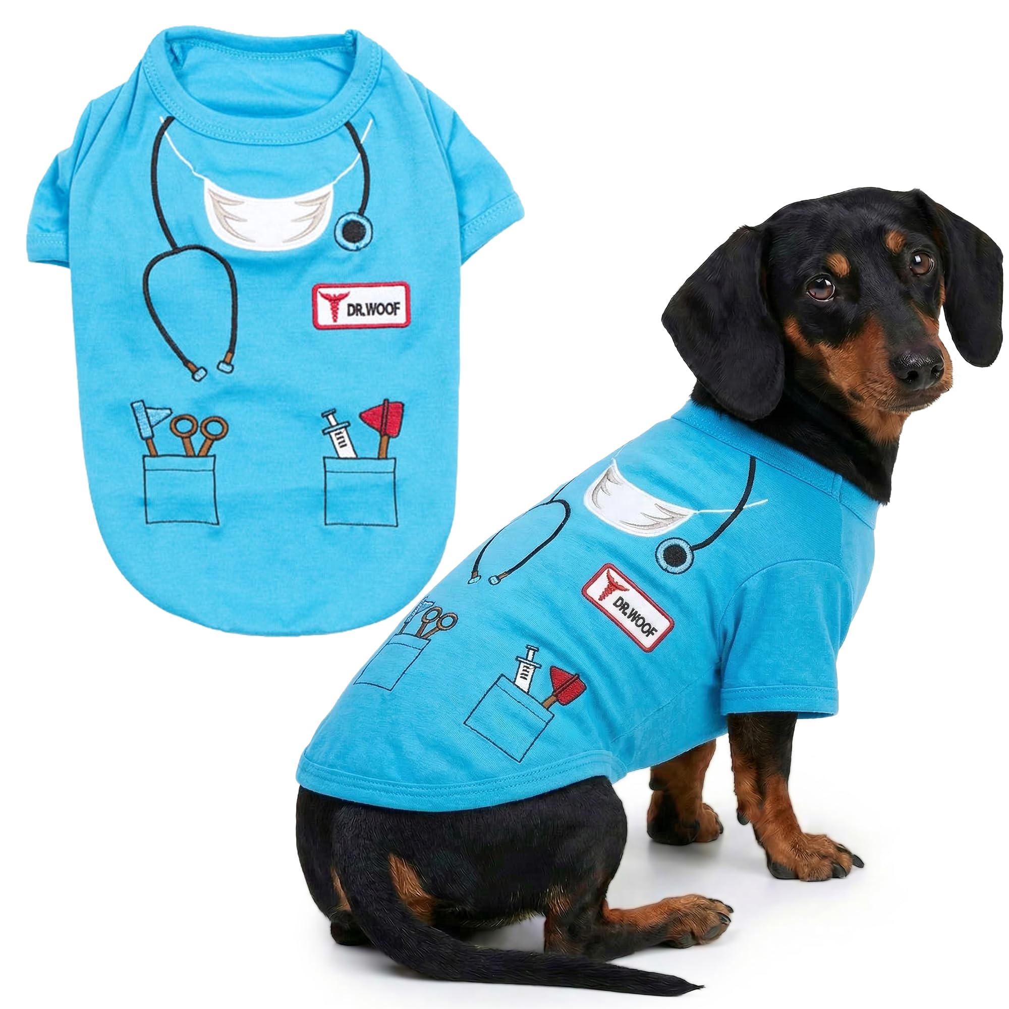 Parisian Pet - Funny Dog Cat Pet Costumes, Shirt Outfits for Halloween - Police, Prisoner, Ketchup, Mustard, Doctor, Firefighter, Sailor, Pirate (Dr Woof - Doctor, XL)