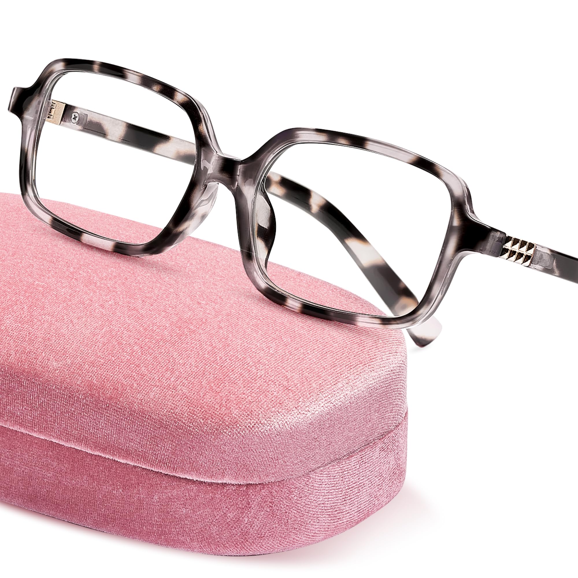 livho Blue Light Glasses for Women – Y2K Aesthetic Edgy Rectangle Frame with Blush Pink Case, 90s Vibe for Screen Time Blue Light Blocking