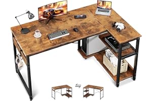 Casaottima L Shaped Computer Desk, 48 Inch Small Corner Desk with Storage Shelves & PC Stand, Reversible Gaming Desk for Bedroom, Modern Writing Study Table for Home Office, Vintage