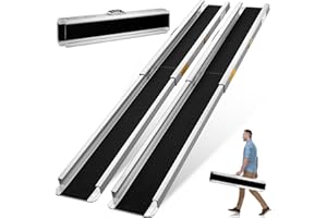 Osluken 7FT Portable Wheelchair Ramp, Adjustable Wheelchair Ramps for Home Steps, 1200LBS Capacity Telescopic Non-Skid Threshold Handicap Wheel Chair Ramp for Doorways, Stairs, 84" L x 7.2" W, 2 Pack