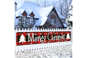 Probsin Large Christmas Banner 120" x 20" Xmas Outdoor Decorations Double Printed Green Red Buffalo Plaid Trees Yard Sign Holiday Party Supplies Home Decor for Garden House Fence Garage Indoor Gifts