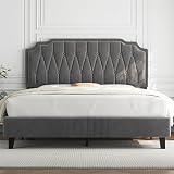 Yaheetech 4ft6 Double Upholstered Bed Frame with Adjustable Headboard Dark Grey view 1
