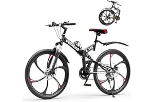 Betterland 26 Inch Folding Mountain Bike, 21 Speeds Full Suspension Foldable Bikes, Dual Disc Brake, High Carbon Steel Frame and Non-Slip Quick Release tire Bicycle for Adult
