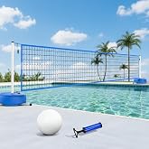 Patiassy Pool Volleyball Net Adjustable 15-32FT Set for Inground Pools | Full Net Coverage, No Sagging Design, Fiberglass Support Rods, Weighted Base, Rust Resistant Frame, Quick Setup, Ball &amp; Pump