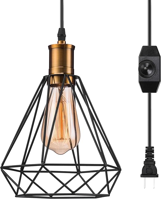 Pynsseu Lámpara de techo colgante industrial con cable de enchufe e