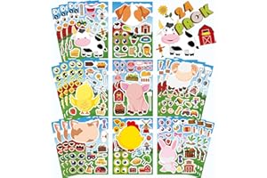 DUJAA 24 Sheets Make-a-face Sticker Sheets Make Your Own Animal Mix and Match Sticker Sheets, Farm Animal Stickers for Kids Birthday Gift Teacher Reward