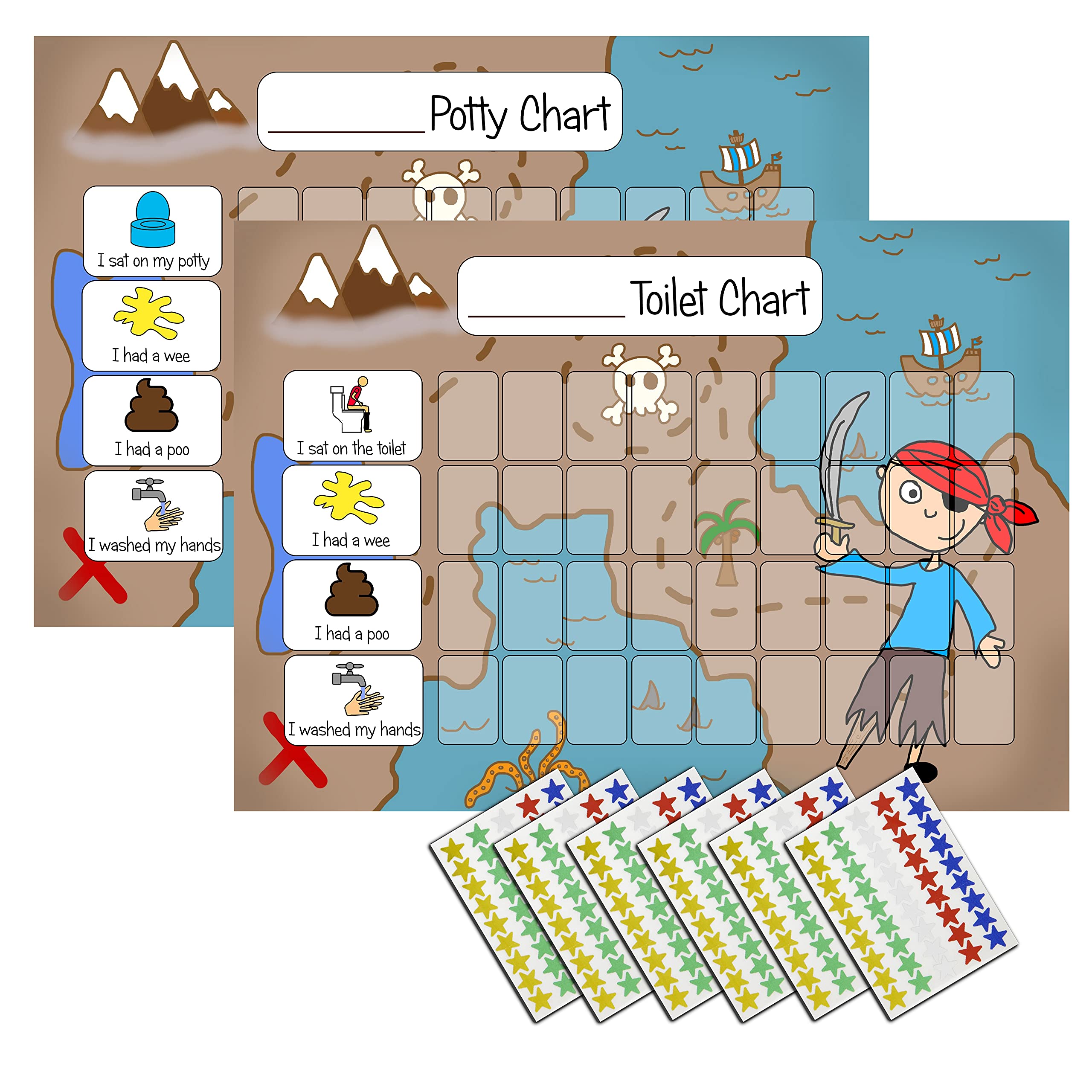 Pirate Potty Training Reward Chart -Toilet Training Chart for Toddlers & Children (TWIN PACK) with 270 Star Sticker