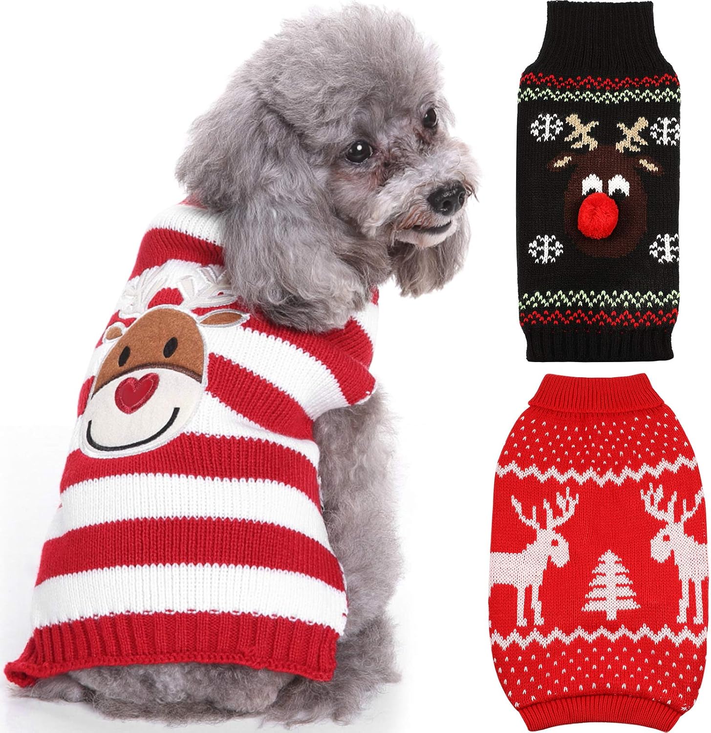 3 Pieces Stylish Pet Christmas Sweaters Reindeer Dog