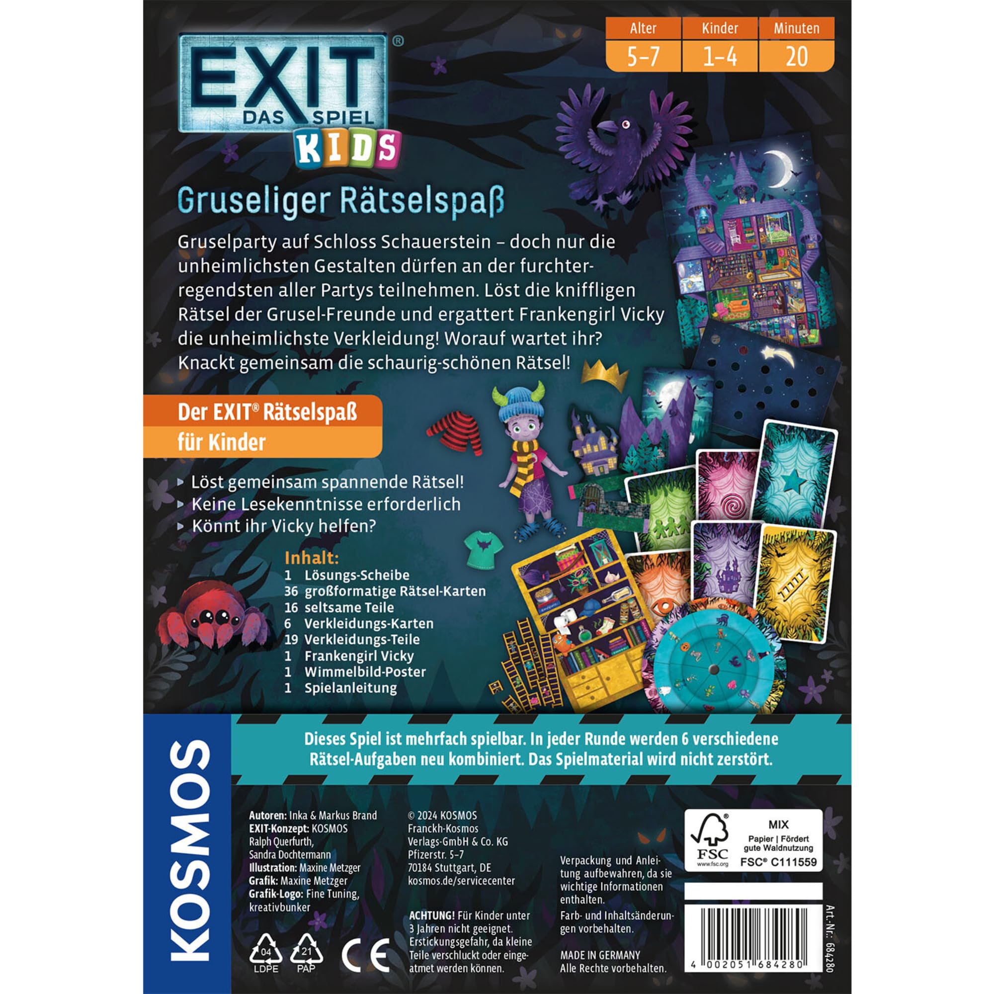 KOSMOS 684280 EXIT® - Das Spiel Kids - Gruseliger Rätselspaß, Rätselspiel ab 5 Jahre für 1-4 Kinder, mehrfach spielbar, Escape Room Spiel, Exit Game, Halloween Spiel, Kinderspiel 6
