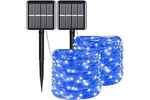 YAOZHOU Solar Christmas String Lights Blue Outdoor Waterproof 100 LED（2 Pack） 8 Modes Copper String Lights Fairy Lights for Valentine's Day Garden, Patio, Fence, Balcony, Outdoors(Blue 2pcs