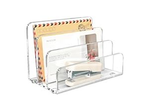 FUCDTEFC Desk Mail Organizer, 3 Section Clear Acrylic File Holder Letter Organizer, Vertical Lightweight Modern Envelope Holder Desk Accessories & Workspace Organizers for Office, Home, School