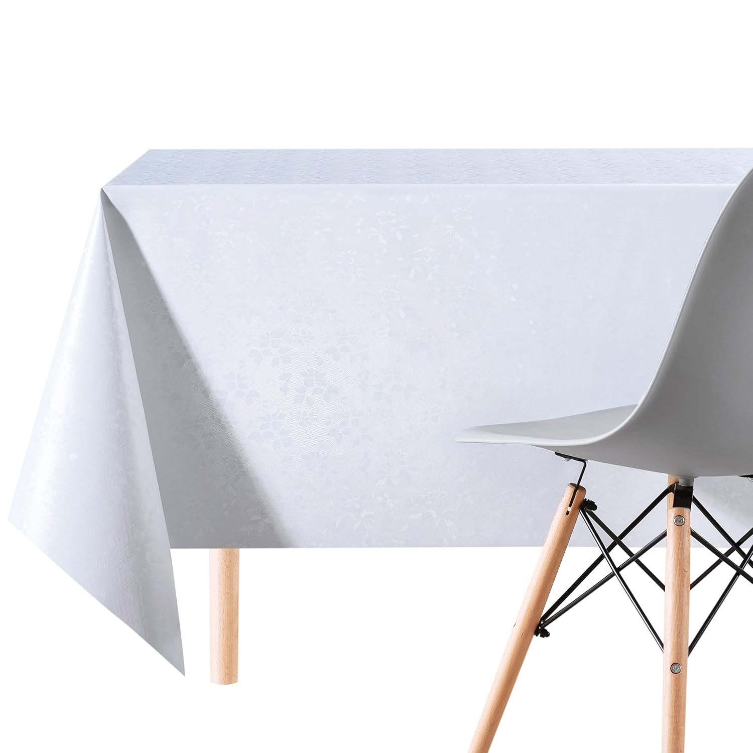 Luxury Crisp White Durable PVC Wipe Clean Tablecloth With Damsk Design