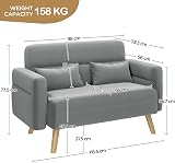 Yaheetech Small Modern Fabric Loveseat 116cm Light Grey with Pillows view 2
