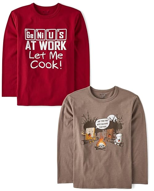 The Children's Place,Boys,Assorted Everyday Long Sleeve Graphic T-Shirts,multipacks,Smores/Genius at Work 2-Pack,X-Small