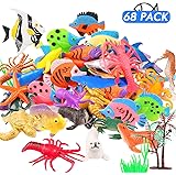 JVIGUE Ocean Sea Animals Figures, 68 Pack Mini Plastic Sea Creature Toy Set, Fish Bath Pool Toys, Deep Underwater Life Creatures Gift for Kids Cupcake Topper Party Favors