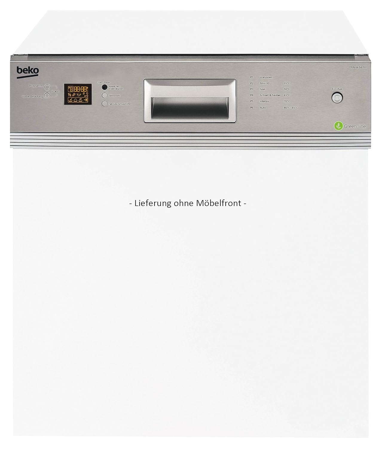 Beko DSN 6634 FX Teilintegrierbarer Geschirrspüler / A++ / 261 kwh/Jahr /  10 L / 59.8 cm / Silber / Wasserstopp / Edelstahl-Blende / Einbau /  Lieferung ohne ...