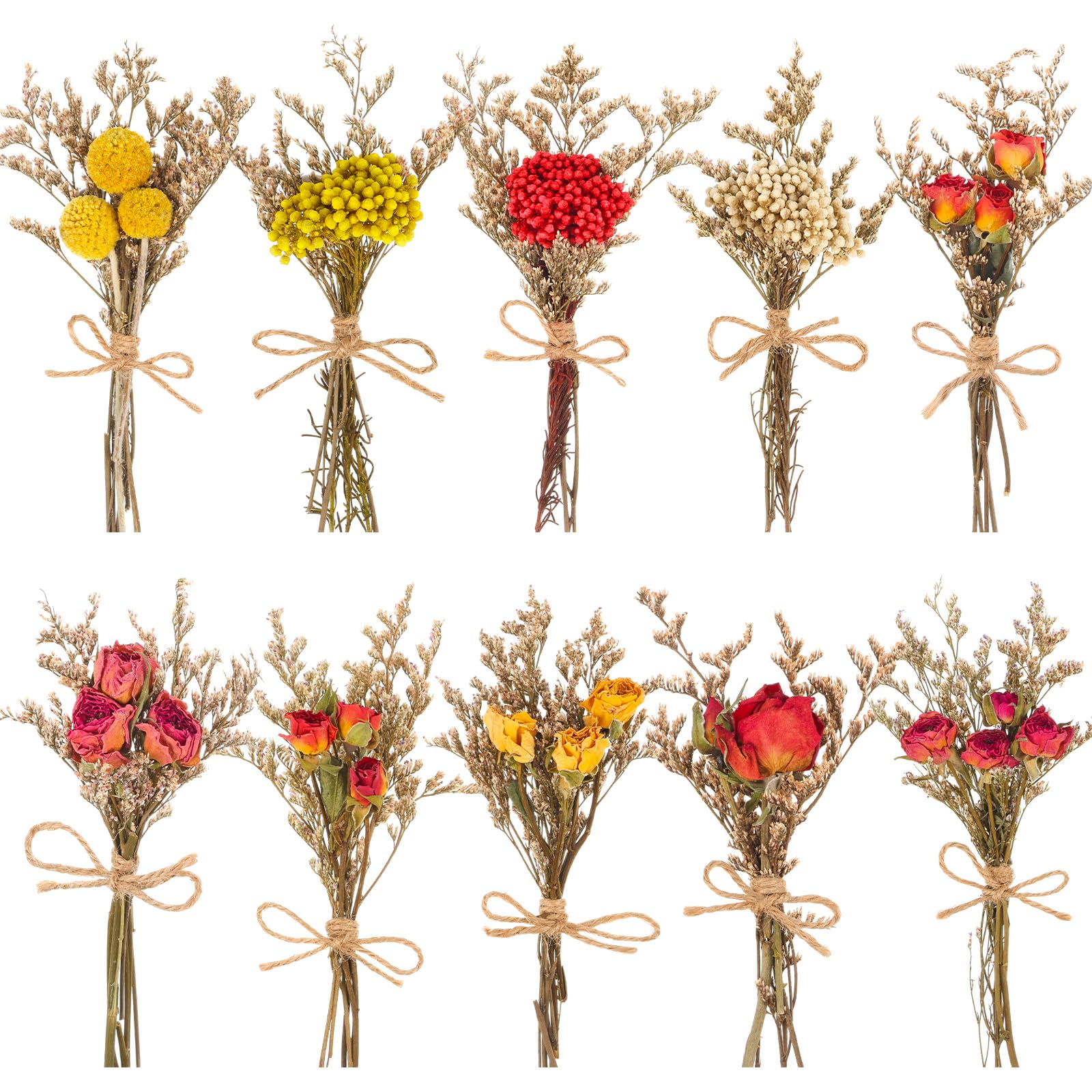 Photo 1 of 10 Pack Dried Flower Bouquets Natural Rose Billy Balls and Rice-Flower Combination Dried Embossing Flower Bundles with Stem Dried Floral Arrangement for Vase, DIY, Crafts, Wedding Party, Home Decor