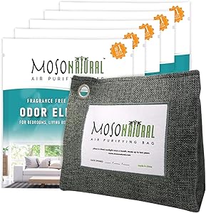 MOSO NATURAL: The Original Air Purifying Bag. 600g Stand Up Design (5 Pack). for Kitchen, Basement, Family Room. an Unscented, Chemical-Free Odor Eliminator (Charcoal)