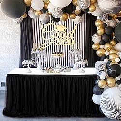 QueenDream Rectangle Black Table Skirts Tulle Table