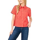 Short Sleeve Eyelet Button Down Top