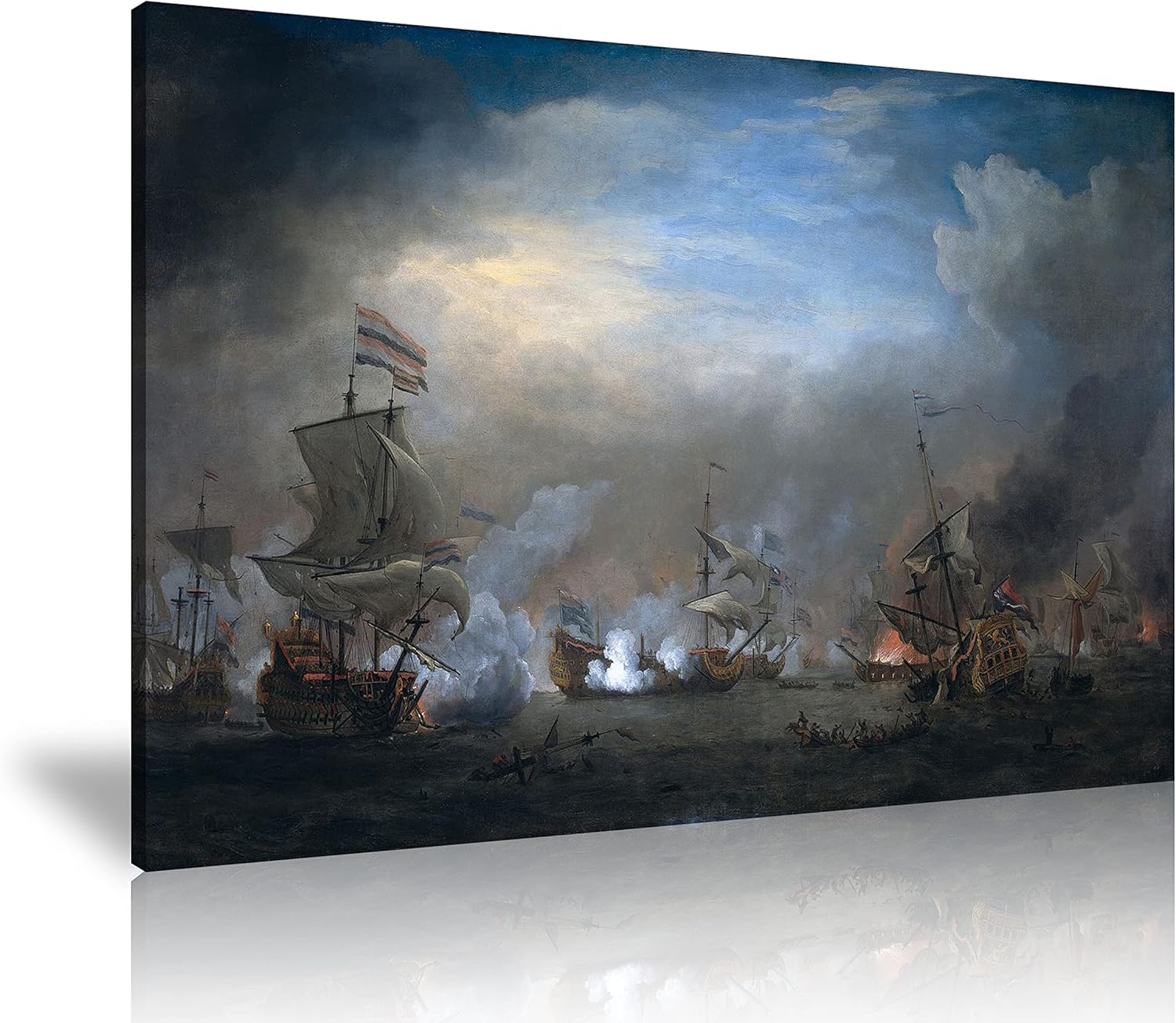 Paintings - NAN Wind Modern Ship Battle Pirate Ship Decor Picture Landscape Wall Decor Pirate Ship Paintings on Canvas Framed Ready to Hang for Home Decor Bedroom Decor (12X16inch)