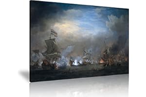 NAN Wind Modern Ship Battle Pirate Ship Decor Picture Landscape Wall Decor Pirate Ship Paintings on Canvas Framed Ready to Hang for Home Decor Bedroom Decor (12X16inch)