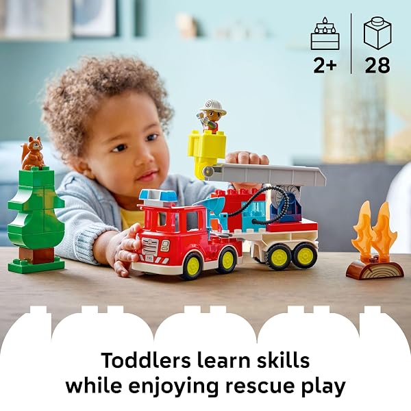 LEGO DUPLO TOWN FIRE TRUCK WITH HOSE AND FIREFIGHTER BUILDING TOY FOR TODDLERS – LEARNING PLAY SET FOR BOYS & GIRLS, AGES 2+ – BUILDING BLOCKS FOR MOTOR SKILLS PRACTICE – GIFT FOR BIRTHDAYS – 10473
