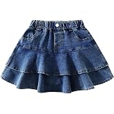 ToeJusty Little Girl's Denim Ruffle Skirts Mini Flared Pleated Toddler Jean Skorts with Shorts Underneath 3-14 Years