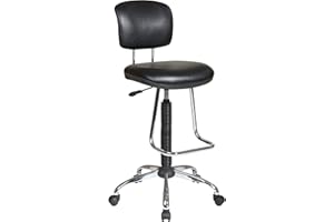 Office Star DC Series Pneumatic Drafting Chair with Vinyl Stool and Back, Heavy Duty Chrome Teardrop Footrest, Black